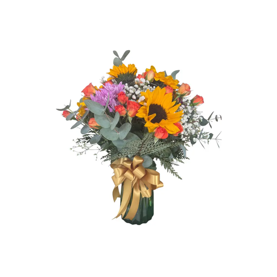 Arreglo Floral en Florero con Girasoles y Rosas 1