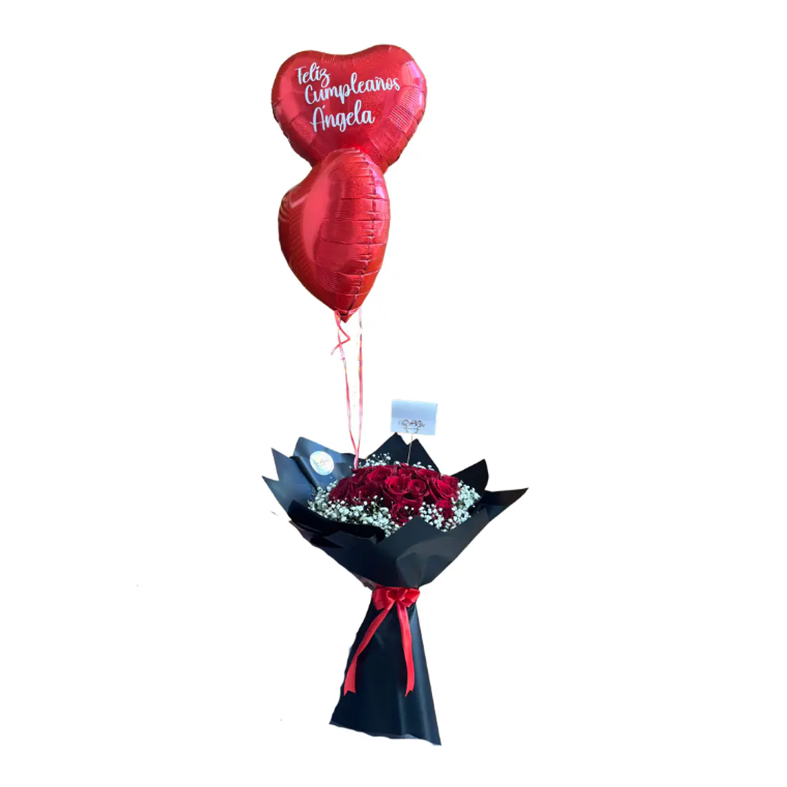 Ramo de 25 Rosas Rojas con Globos Personalizado 1