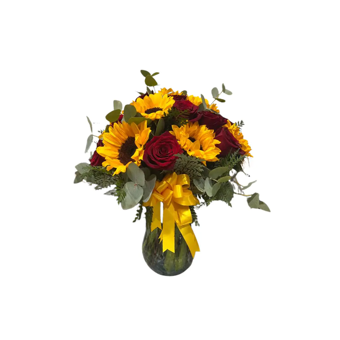 Florero de Girasoles y Rosas Rojas Brillo de Sol 1