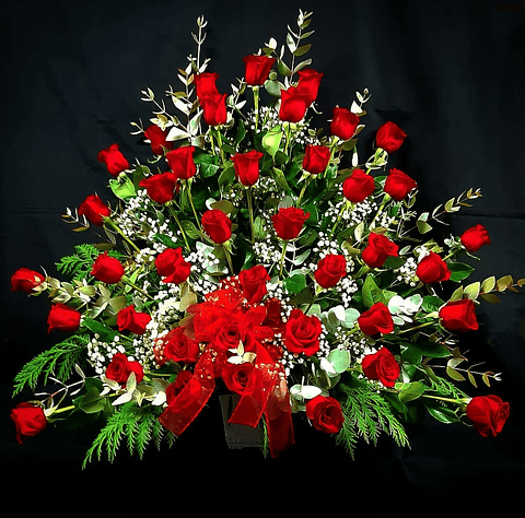 Arrimo de 50 rosas rojas