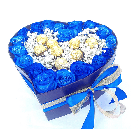 Caja Corazón negra con rosas azules