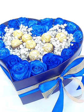 Caja Corazón negra con rosas azules