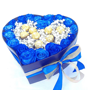 Caja Corazón negra con rosas azules
