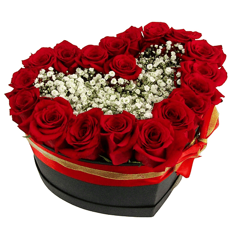 Corazón de rosas rojas y paniculata 