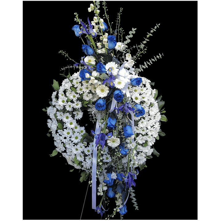 Tributo de Condolencias de rosas azules en atril 1