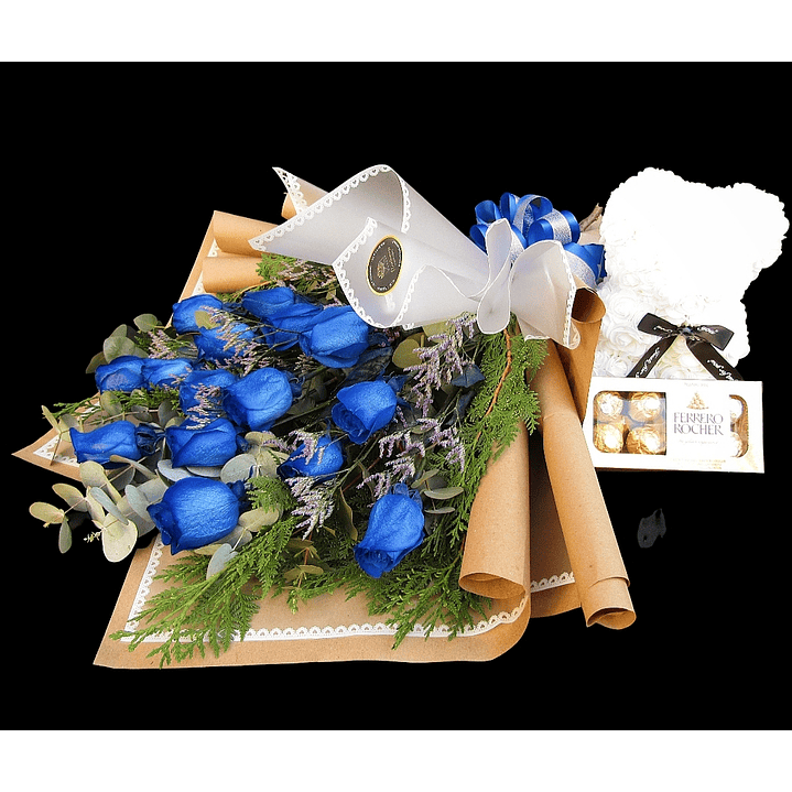 Blue dreams conjunto ramo, bombones y teddy 1