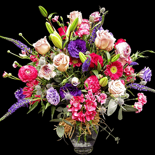 Florero mixto fucsias,  morados y rosas 