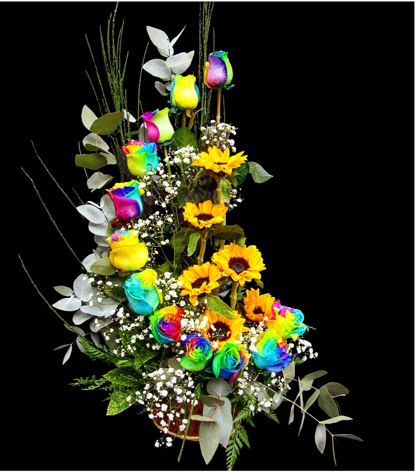 Caracola de rosas arcoiris y girasoles 1