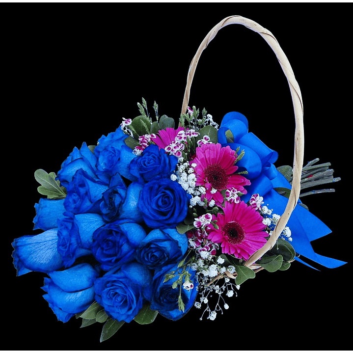 Cesta ovalada en forma de ramo de rosas azules 1