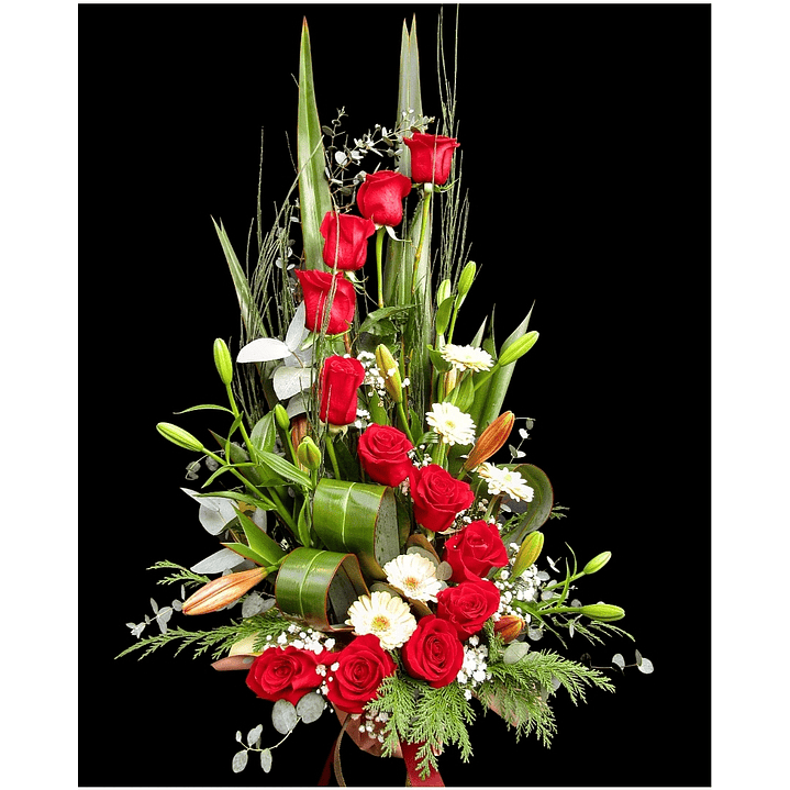 Espiral de rosas rojas y gerberas pastel 1