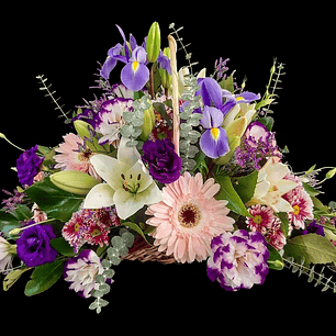 Cesta ovalada rosada y lilas