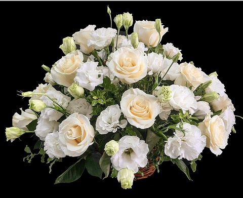 Cesta mixta de lisianthus y rosas 