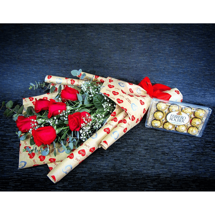 Ramo de 6 rosas rojas y Ferrero 12 unidades 1