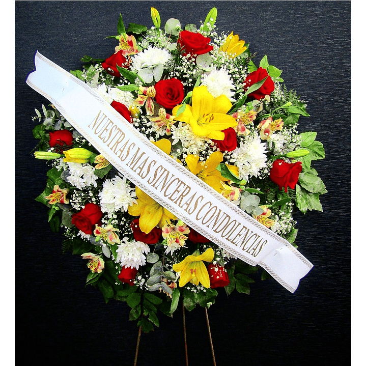 Medallón de condolencias en atril con cinta impresa 1