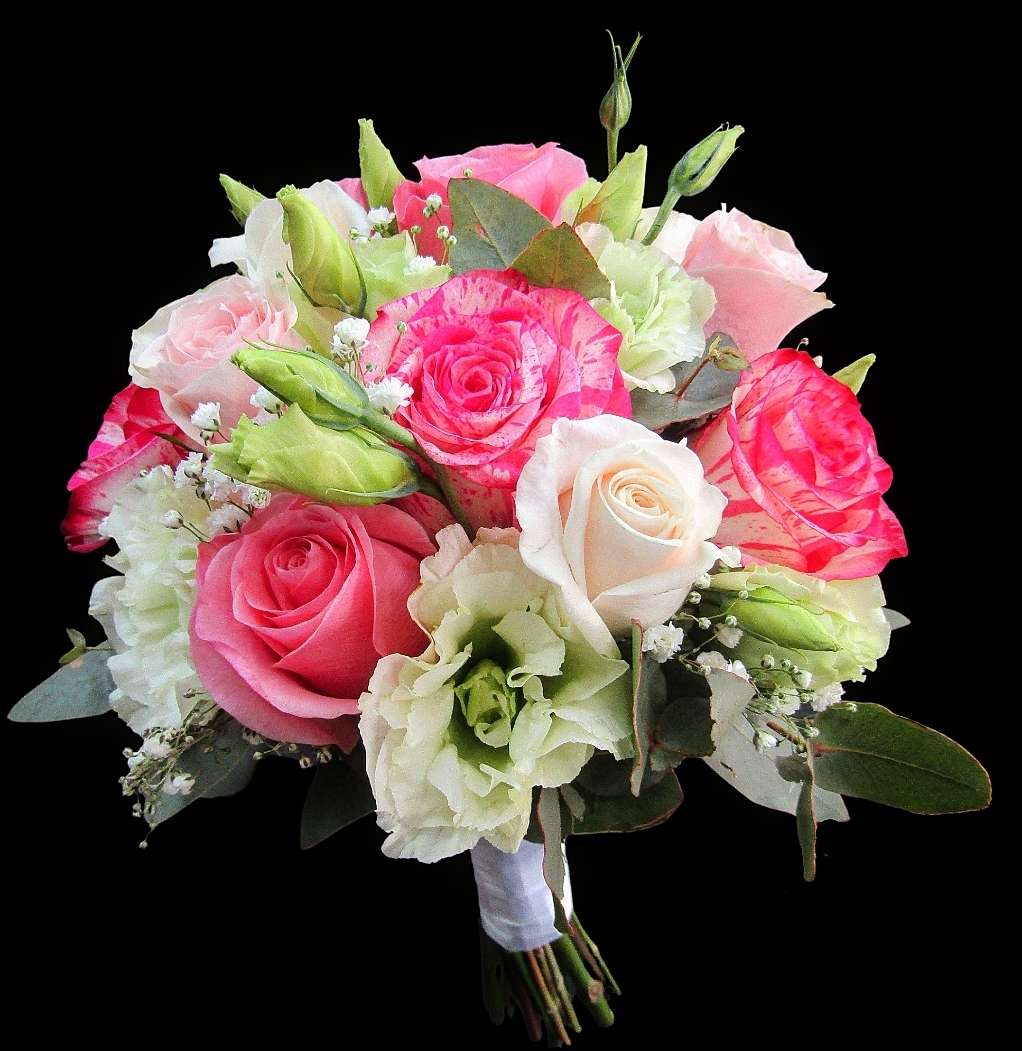 Ramo de novia de rosas rosadas y lisianthus