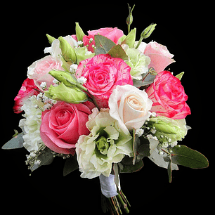 Ramo de novia de rosas rosadas y lisianthus 