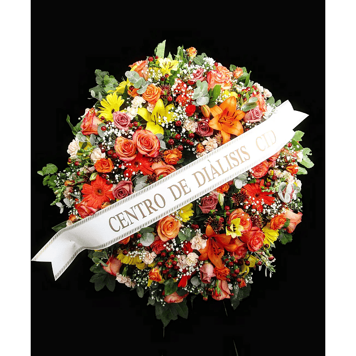 Corona de condolencias en atril y cinta impresa 1