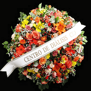 Corona de condolencias en atril y cinta impresa