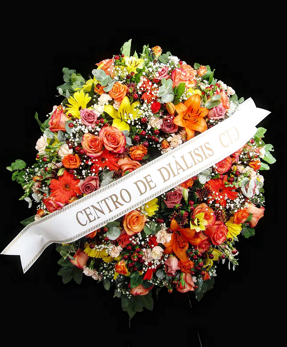 Corona de condolencias en atril y cinta impresa 1