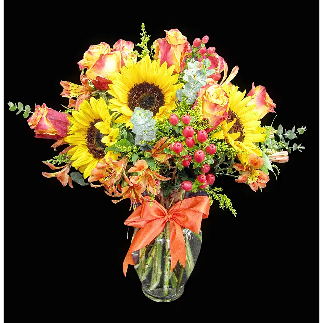 Florero de rosas y girasoles 1