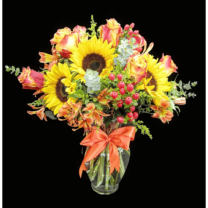 Florero de rosas y girasoles 1