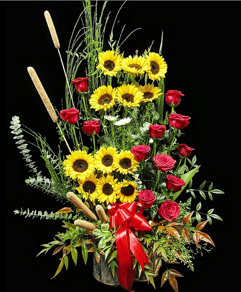 Paralelo Otoñal de Girasoles y Rosas.