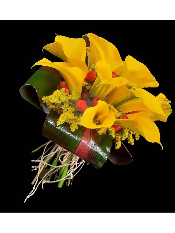 Ramo atado de calas e hipéricos en sisal 1