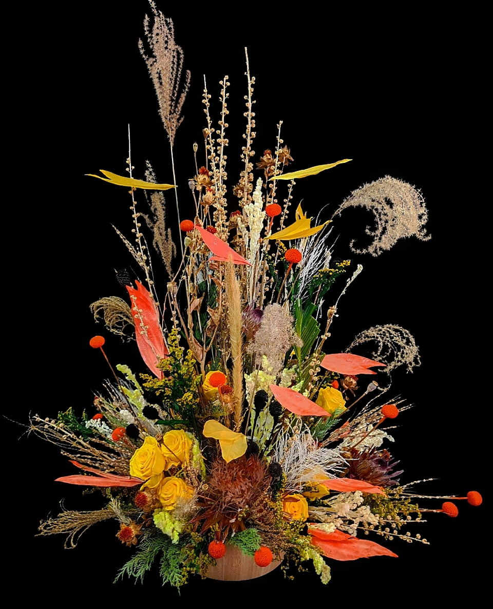 Centro de mesa deluxe en flores secas y preservadas 1