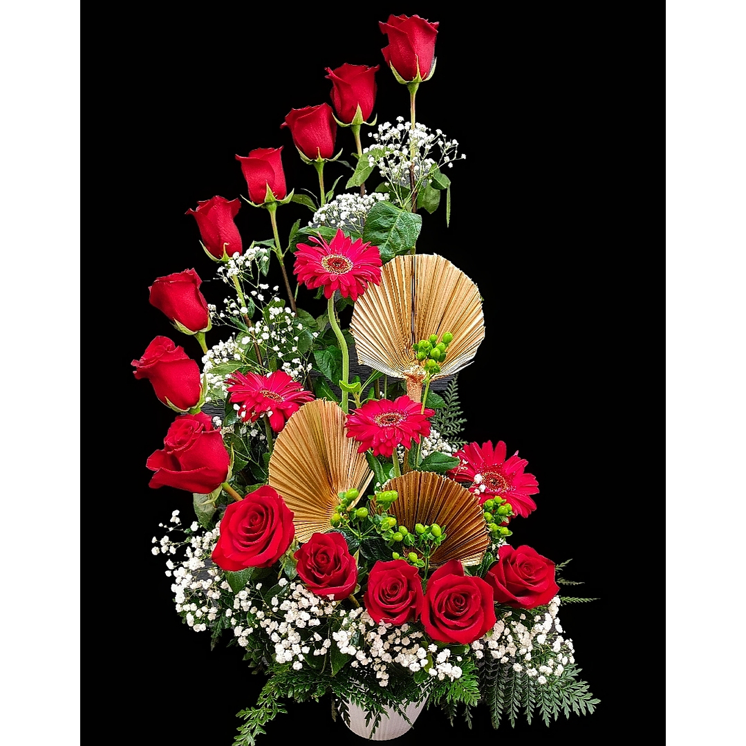 Caracola de rosas rojas y gerberas 1