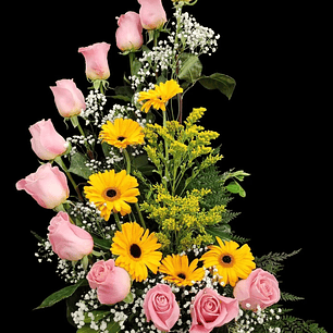 Caracola rosa con gerberas 