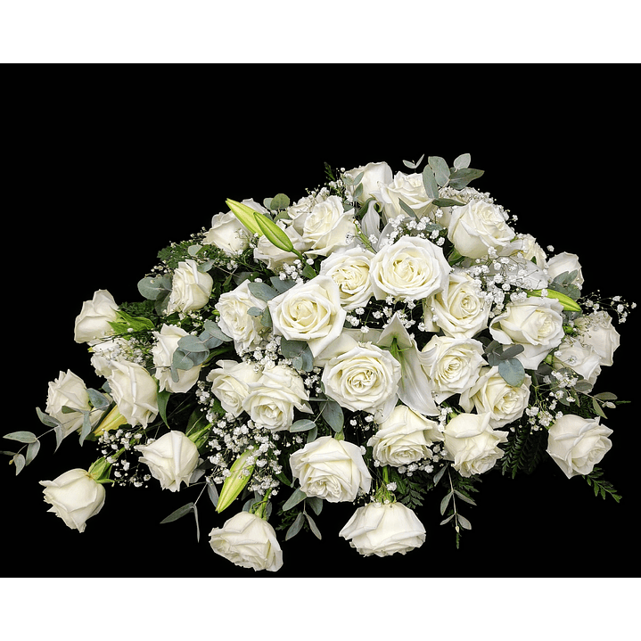 Cubre urna en forma de gota de 75 rosas blancas  1