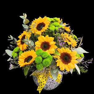 Pecera de girasoles y maules verdes