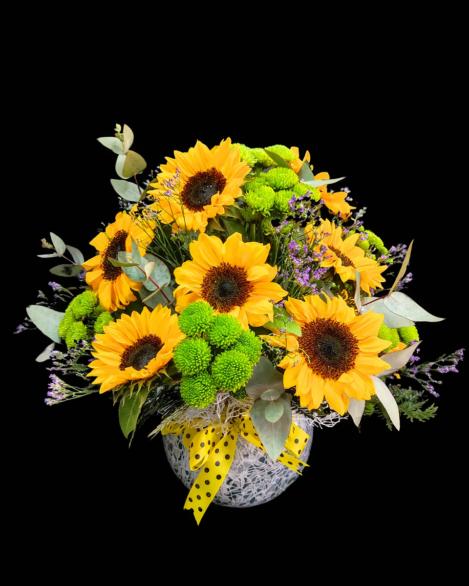 Pecera de girasoles y maules verdes 1