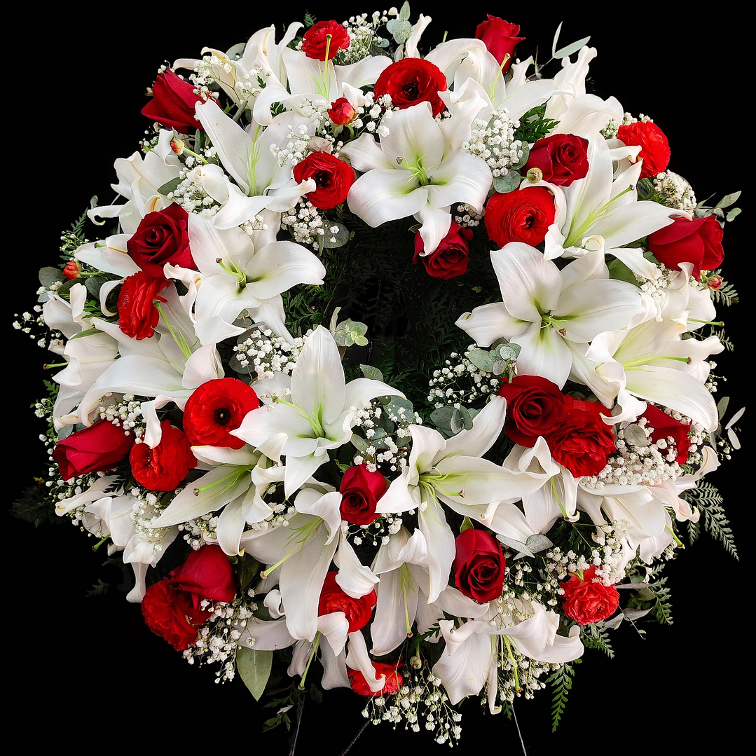 Corona de liliums y rosas rojas deluxe 1