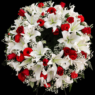 Corona de liliums y rosas rojas deluxe
