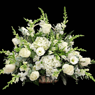 Gran cesta mixta blanca de dragonarias y rosas