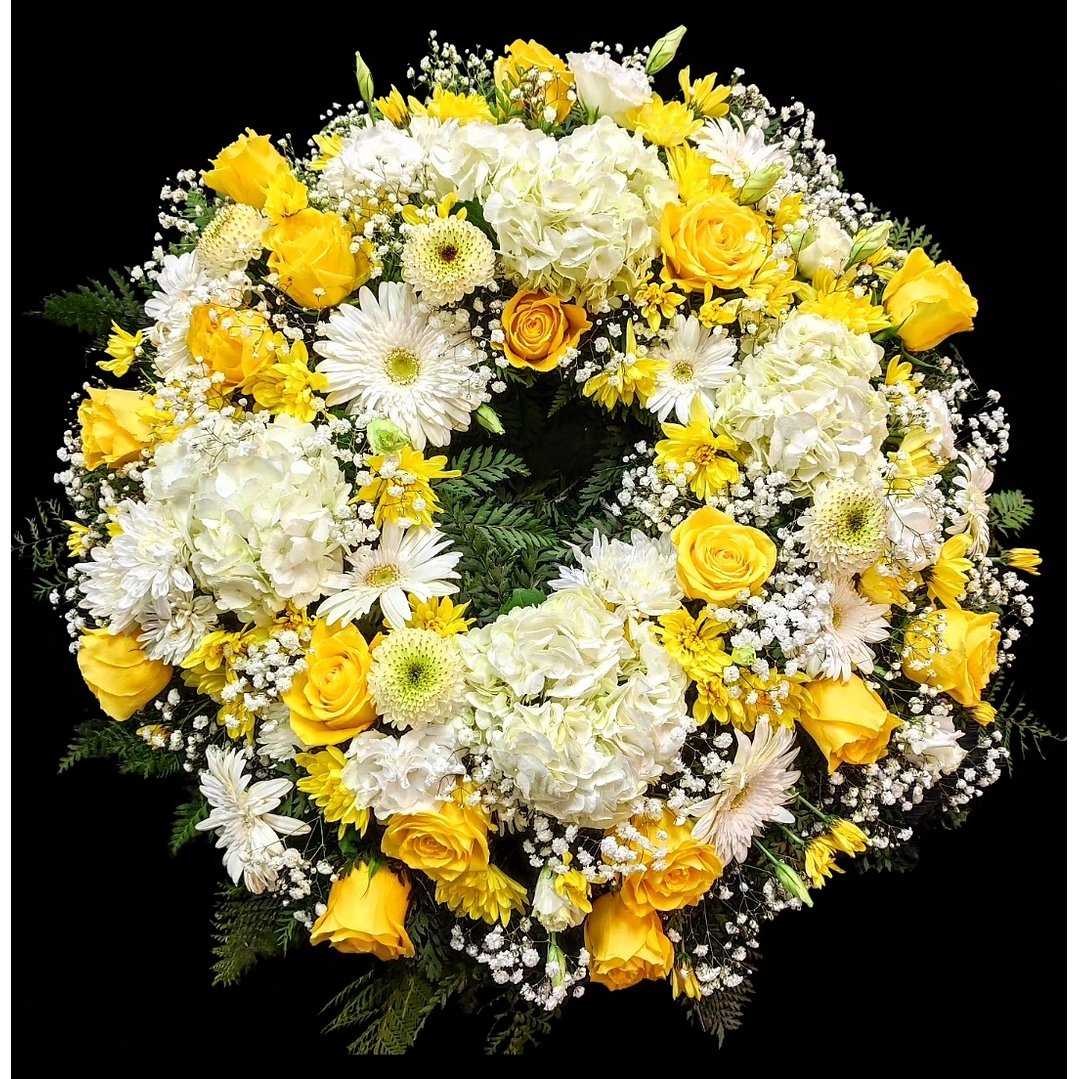 Corona de condolencias Blanco y Amarillo 1