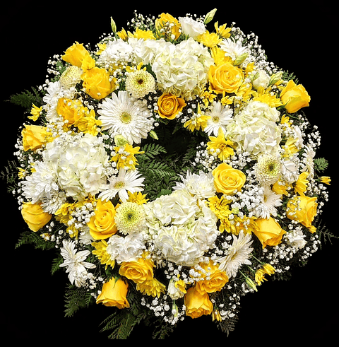 Corona de condolencias Blanco y Amarillo