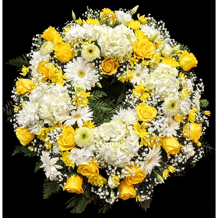 Corona de condolencias Blanco y Amarillo 1