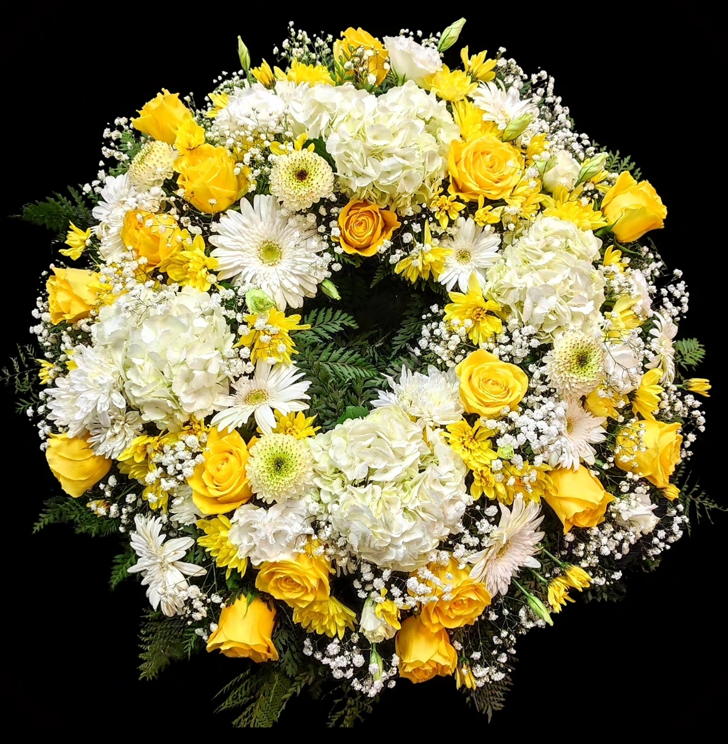 Corona de condolencias Blanco y Amarillo 1