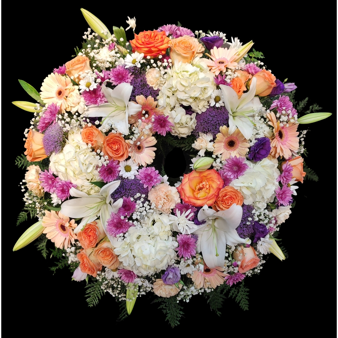 Corona de condolencias pastel y morado 1