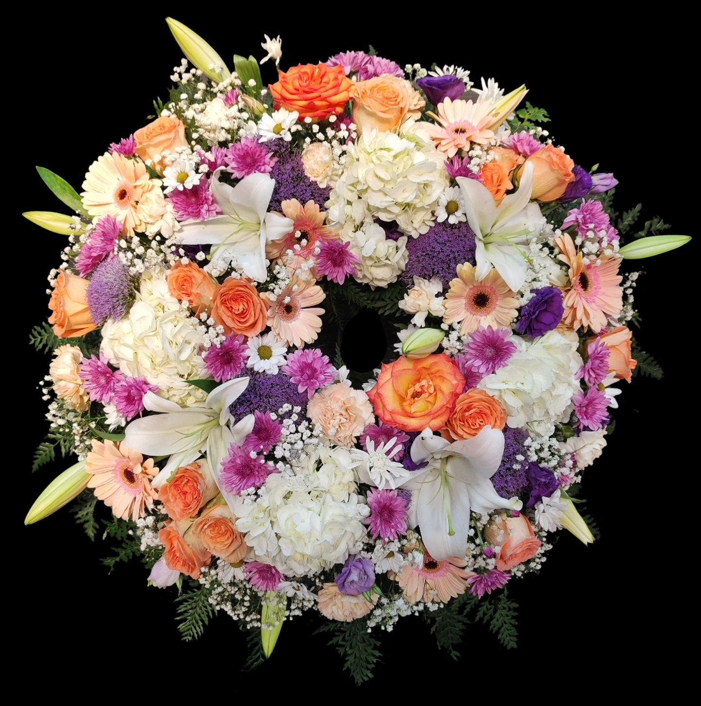 Corona de condolencias pastel y morado 1