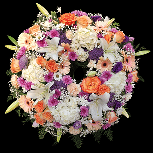 Corona de condolencias pastel y morado