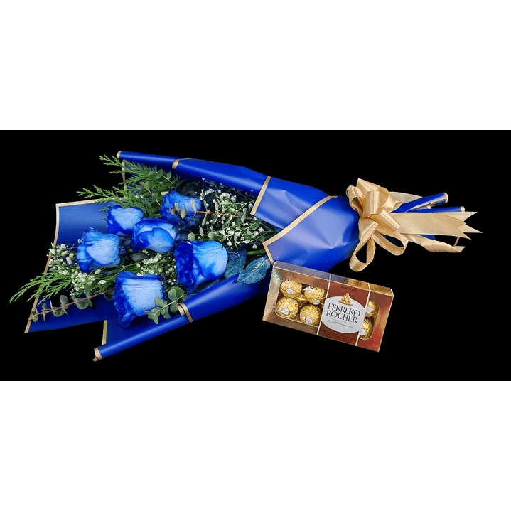 Ramo de rosas azules y bombones  1