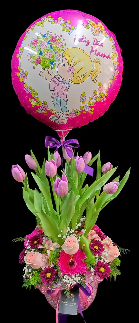 Pecera de tulipanes Feliz día Mamá 
