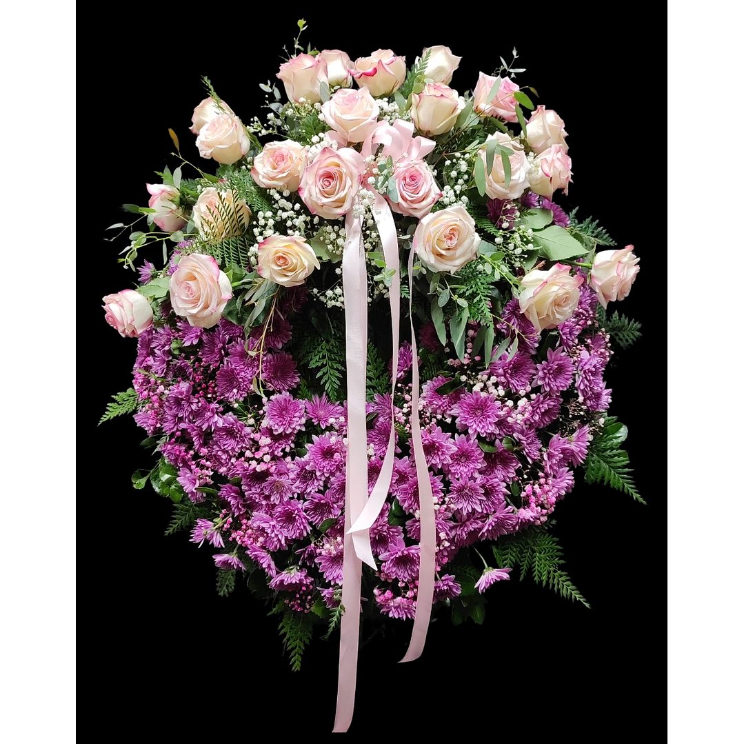 Corona de condolencias con moño de rosas  1