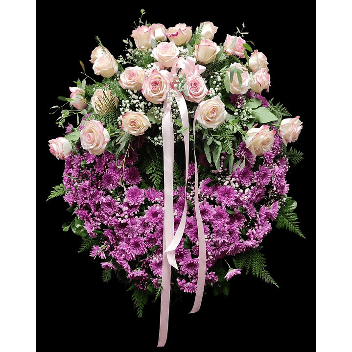 Corona de condolencias con moño de rosas  1