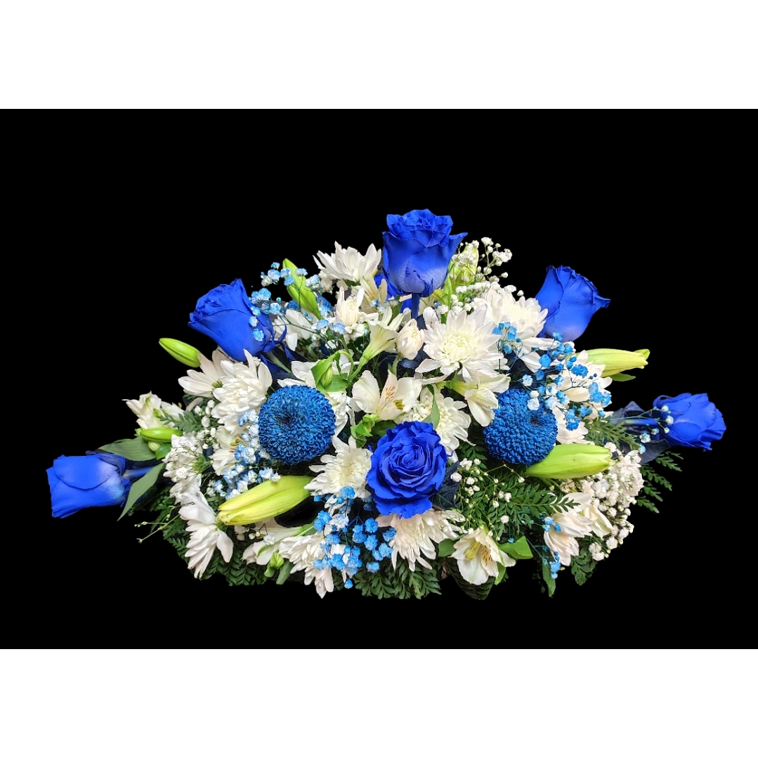 Cojín mediano de condolencias azul y blanco 1