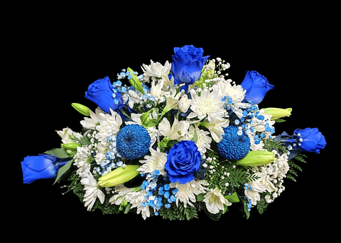 Cojín mediano de condolencias azul y blanco