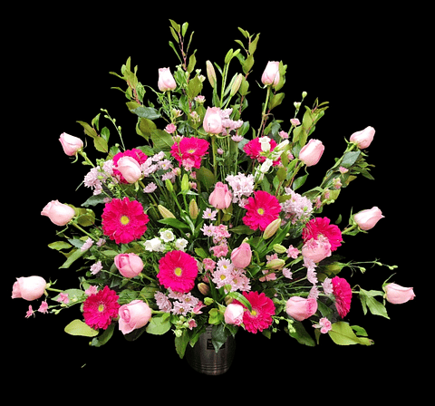 Gran arrimo de rosas y gerberas 